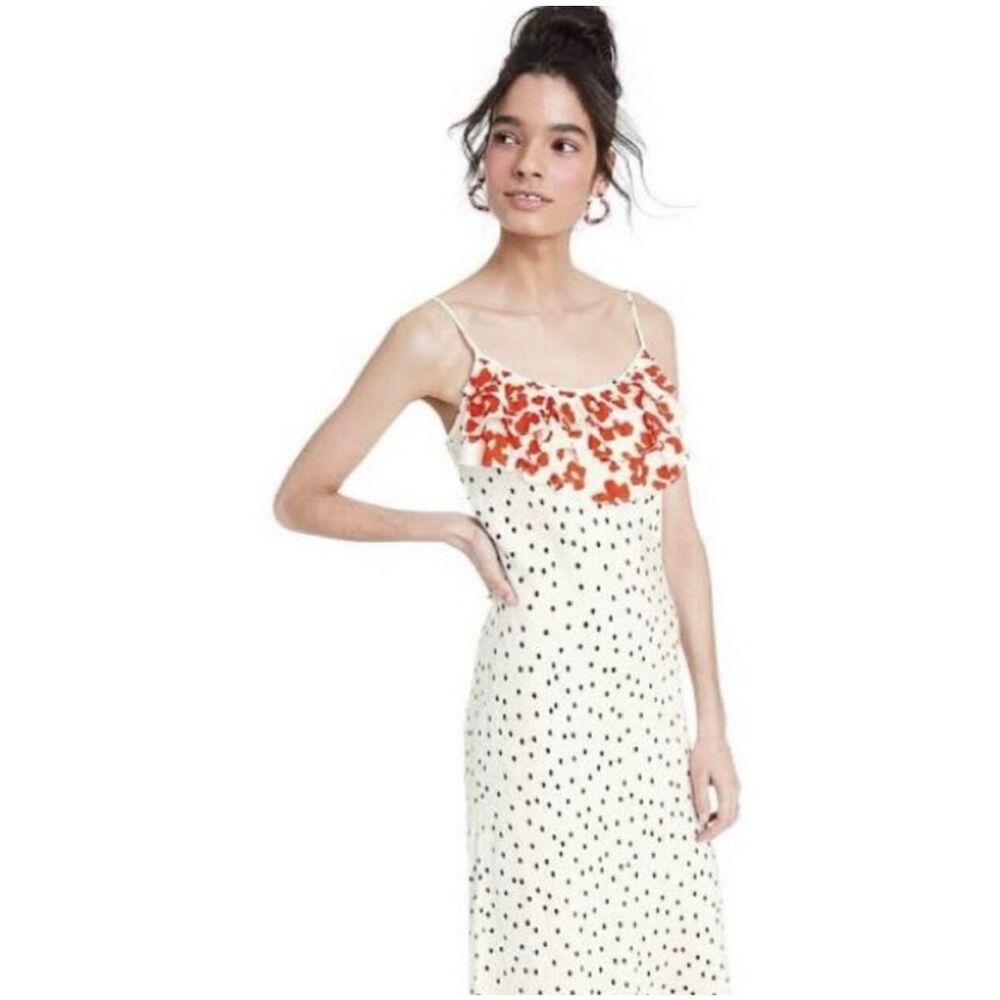 Rixo x Target Polka Dot Ruffle Silky Slip Dress Size XL
